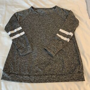 Marble Heather Gray Pullover Womens L White Arm Band Stripes Banded Hem Sleeves